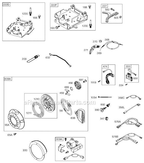 Page D Diagram and Parts List for 12C100SERIES 0007-0251 Briggs and Stratton Engine